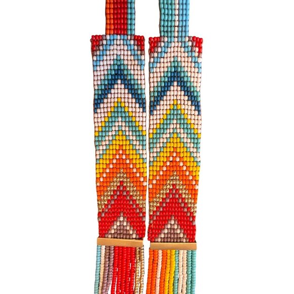 Nori Rainbow Seed Beaded Chevron Pattern Necklace Native Indian Southwestern - Picture 2 of 4